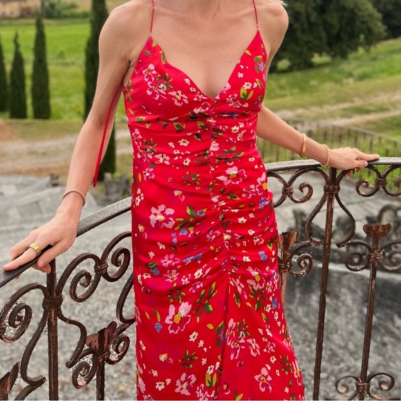 Sau Lee Sofia dress in Red Floral Slip Women’s size 00 Midi Wedding Cocktail - Picture 5 of 6